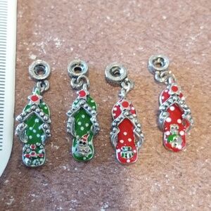 Silver Tone Flip Flop Charms with Red and Green Accents